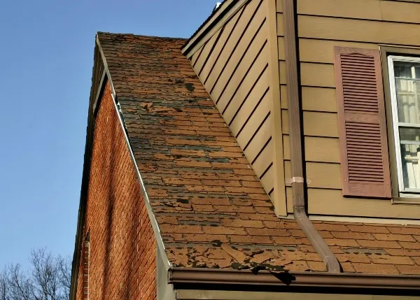 Old damaged roof close-up